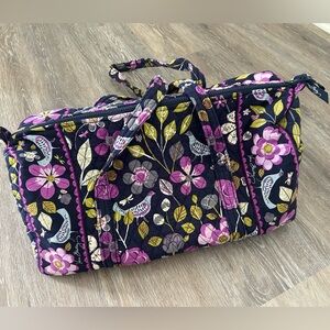 Vera Bradley Duffel Bag in Nightingale Pattern Purple and Navy